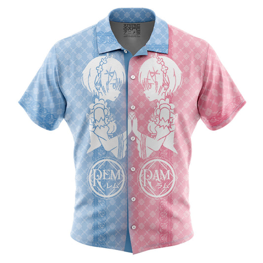 The Twins Rem and Ram Re Zero Kara Hajimeru Isekai Seikatsu Button Up Hawaiian Shirt
