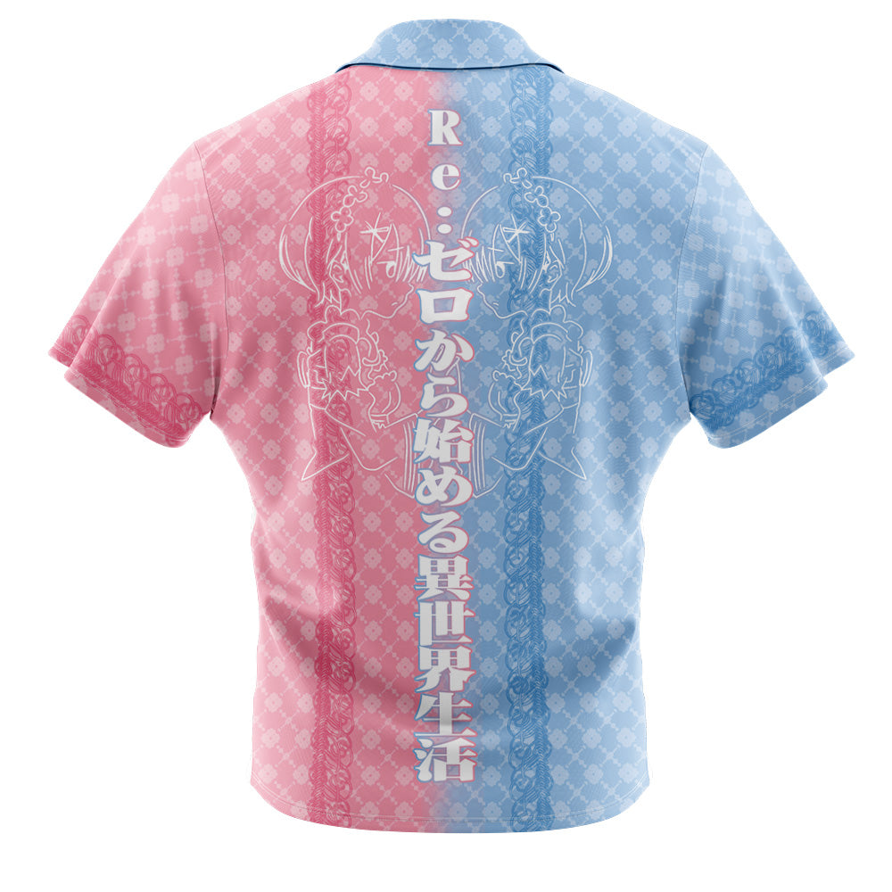 The Twins Rem and Ram Re Zero Kara Hajimeru Isekai Seikatsu Button Up Hawaiian Shirt