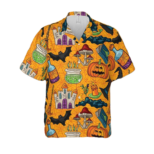 NoClaws Halloween Hawaii Shirt The Witch’s Castle Halloween Hawaiian Shirt Orange Unisex