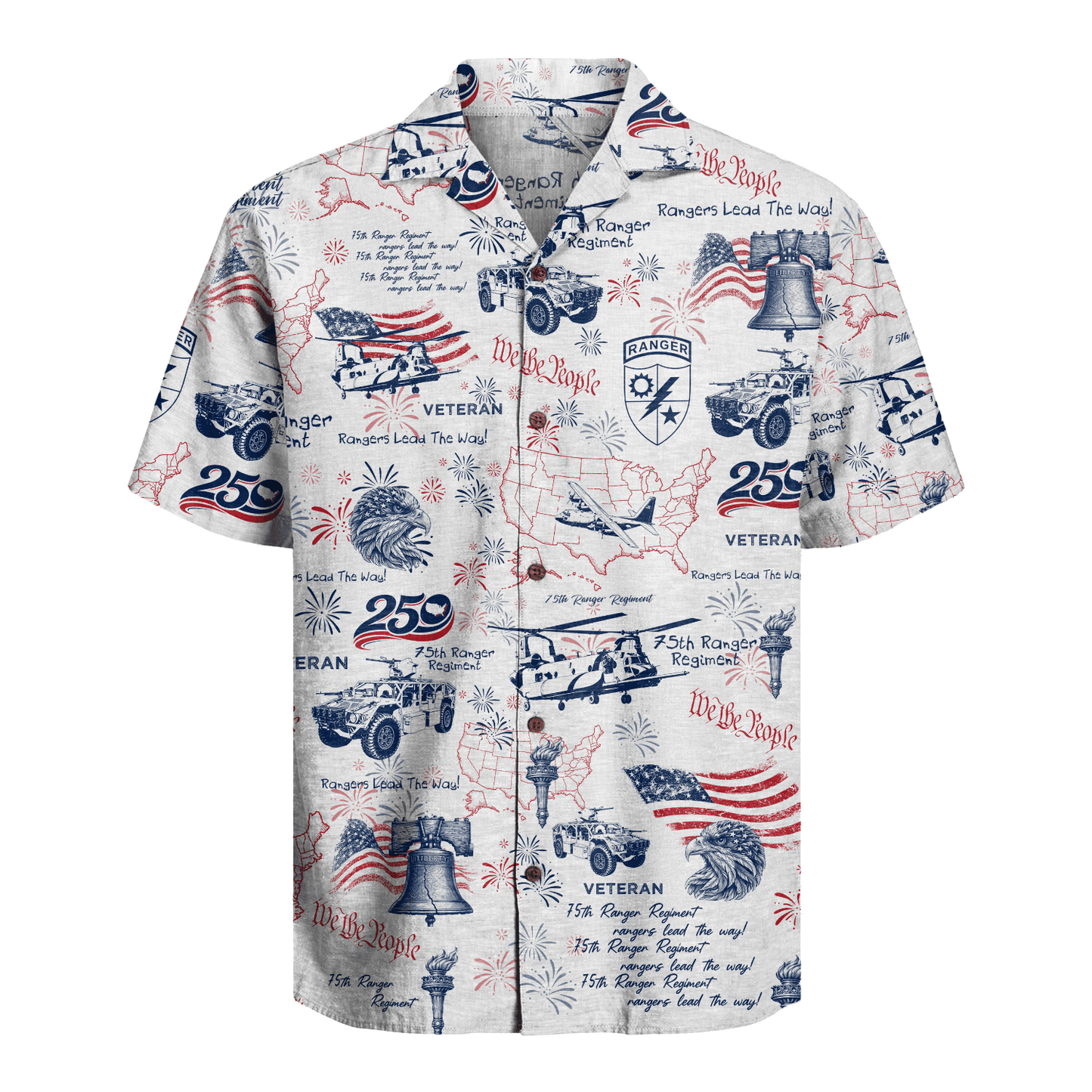 US Army 75th Ranger - America 250th Veteran Hawaiian Shirt