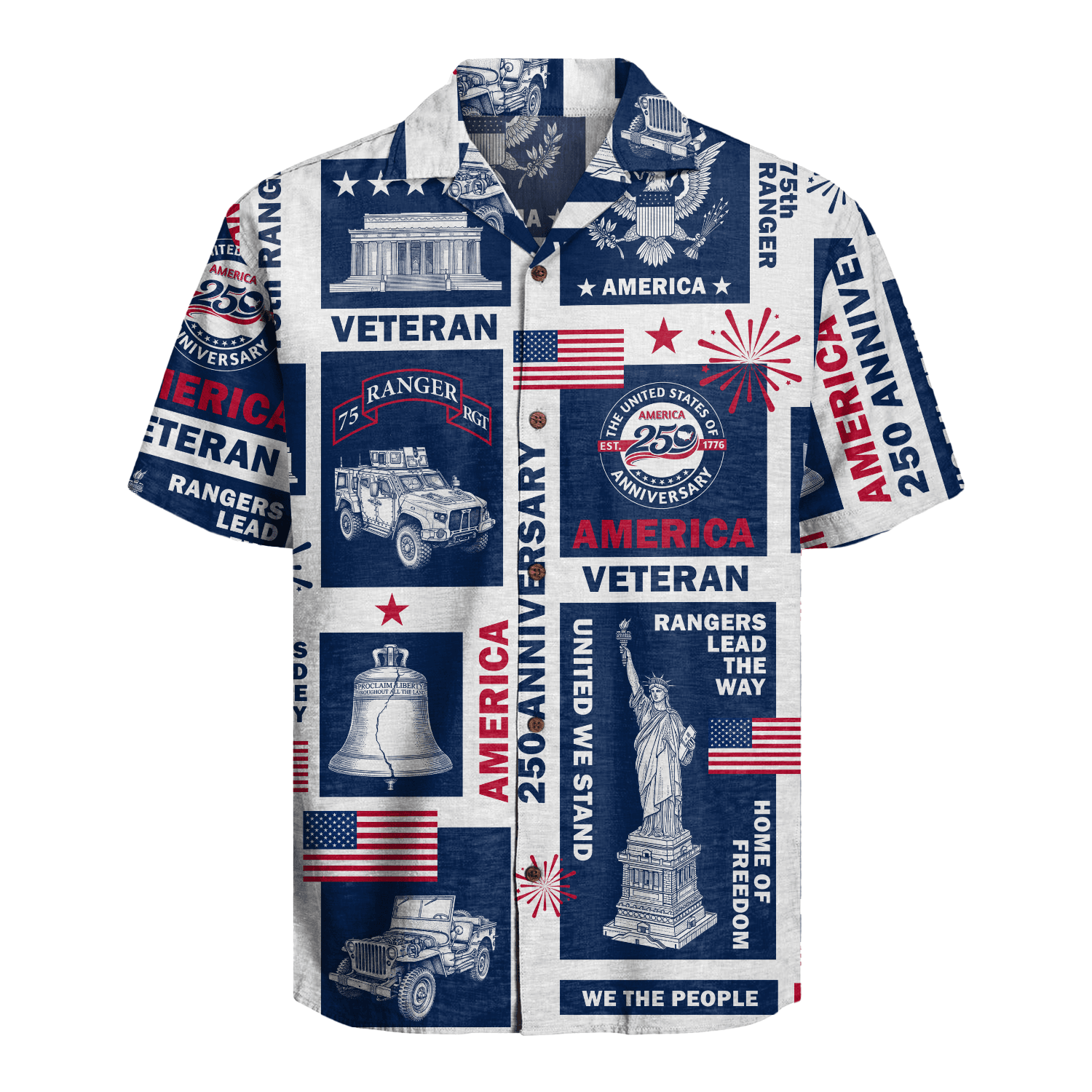 US Army 75th Ranger - America 250th Veteran Hawaiian Shirt