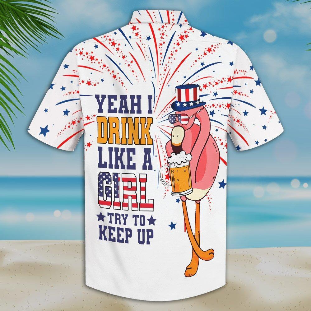 Gifury Beer Hawaiian Shirt Flamingo Beer Yeah I Drink Like A Girl Try To Keep Up White Hawaii Shirt Beer Aloha Shirt 2024