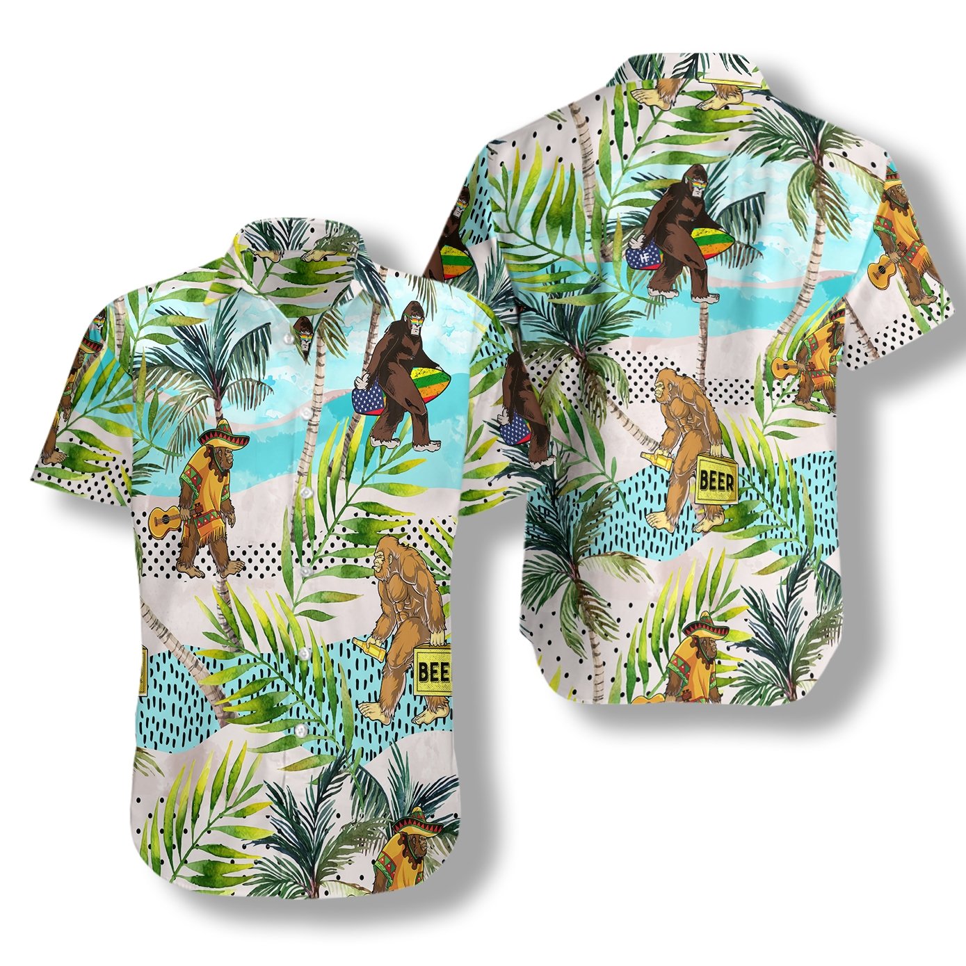 Bigfoot Hawaiian Shirt Bigfoot Summer Vacation Palm Tree Hawaii Aloha Shirt