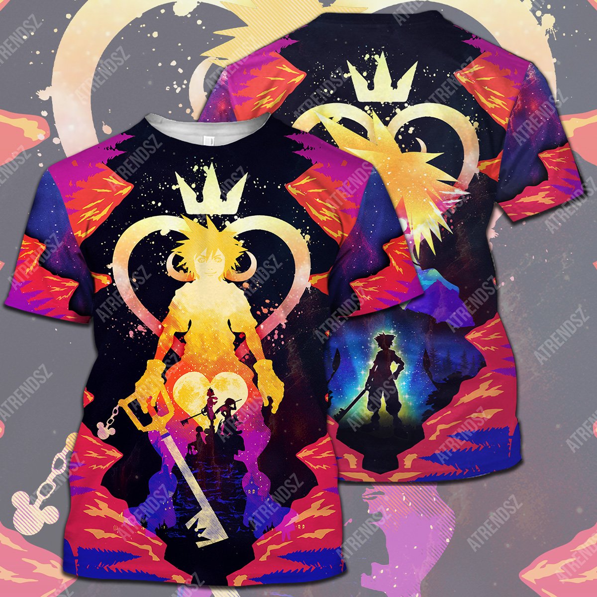 Kingdom Hearts T-shirt Sora Silhouette Orange Blue Kingdom Hearts Logo T-shirt Hoodie