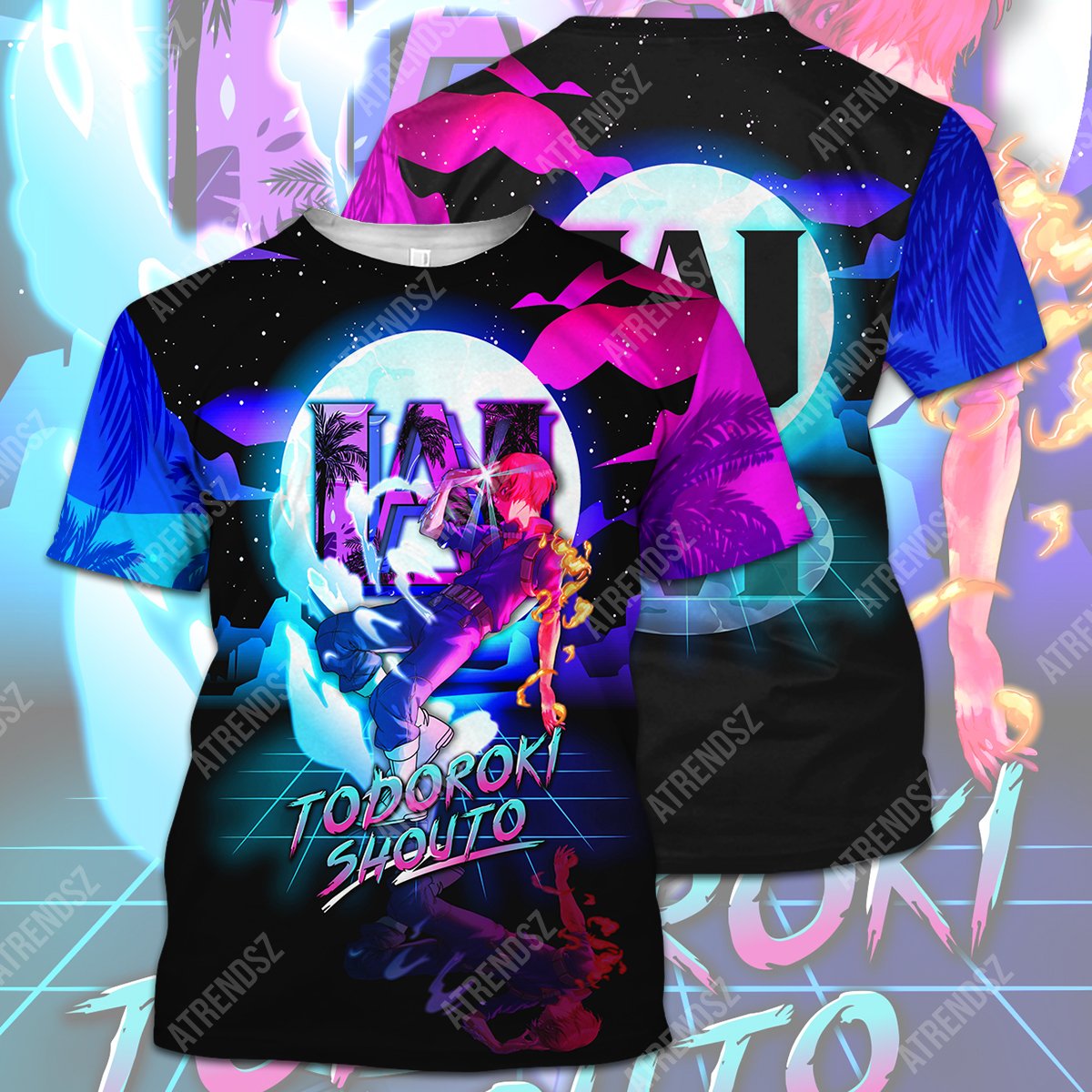 My Hero Academia T-shirt Todoroki Shouto My Hero Academia Logo Pink Blue T-shirt Hoodie