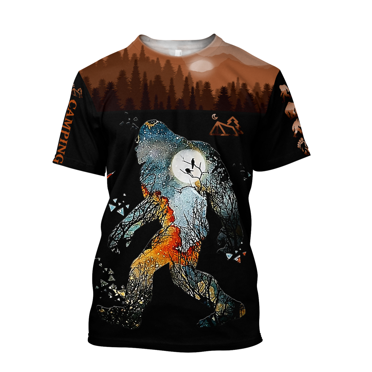 Bigfoot Camping T-shirt Bigfoot Dark Tree Forest Hoodie Apparel Adult Full Print