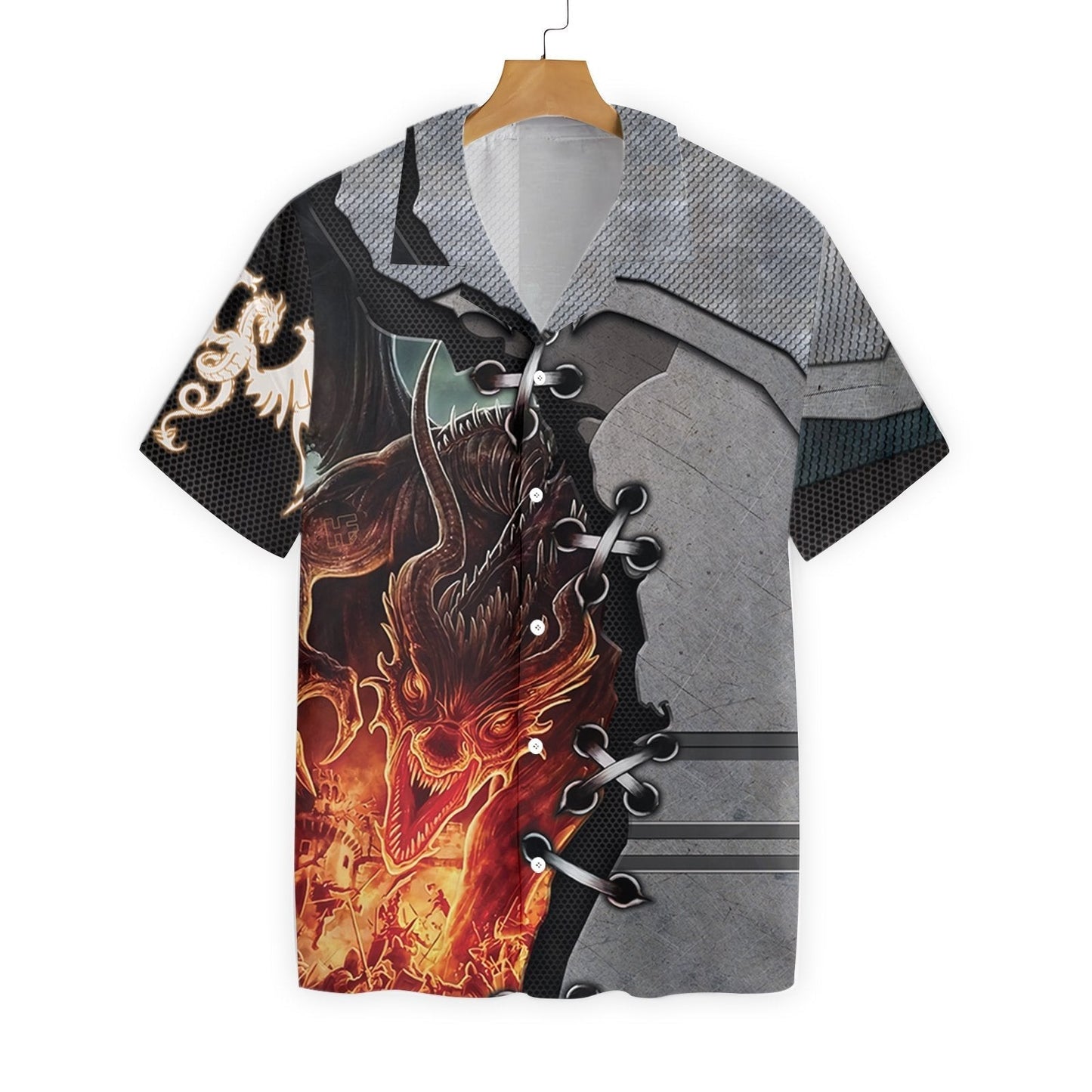  DnD Hawaii Shirt Fire Dragon Stitches Grey Hawaiian Aloha Shirt