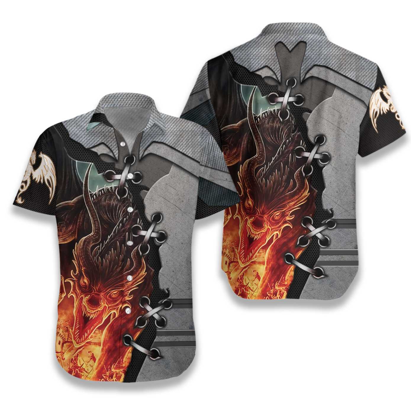  DnD Hawaii Shirt Fire Dragon Stitches Grey Hawaiian Aloha Shirt