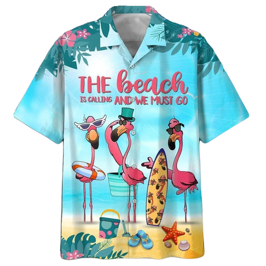 NoClaws Flamingo Hawaii Shirt The Beach Is Calling And We Must Go Hawaiian Shirt Blue Unisex