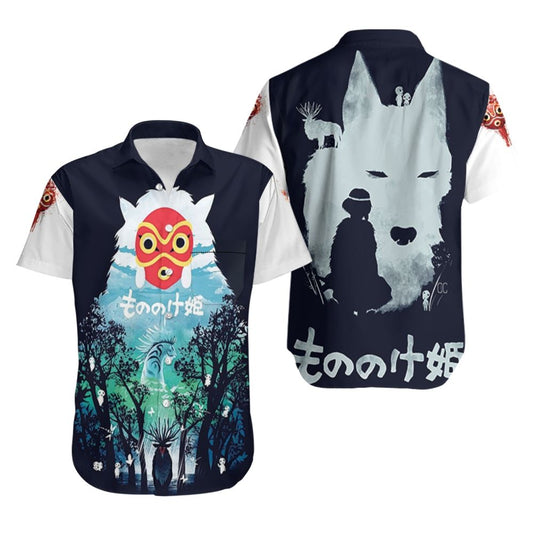 NoClaws Studio Ghibli Hawaii Shirt Shishigami Deer God Princess Mononoke Hawaiian Shirt Black White Unisex