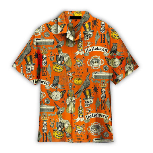 NoClaws Halloween Hawaii Shirt Halloween Trick Or Treat Witch Items Hawaiian Shirt Orange Unisex