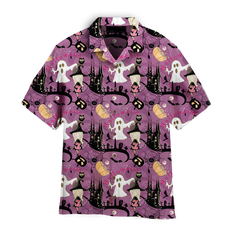 NoClaws Halloween Hawaii Shirt The Witch Haunted Castle Halloween Hawaiian Shirt Purple Unisex