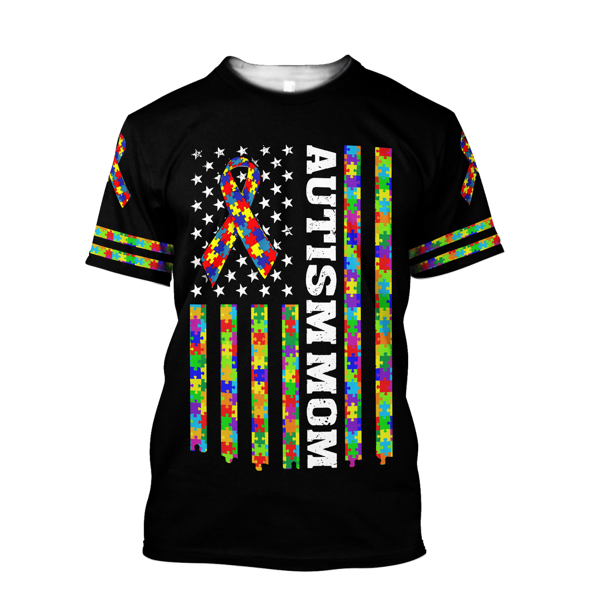 Autism Hoodie Autism Mom American Flag Puzzle Pieces T-shirt Colorful Unisex