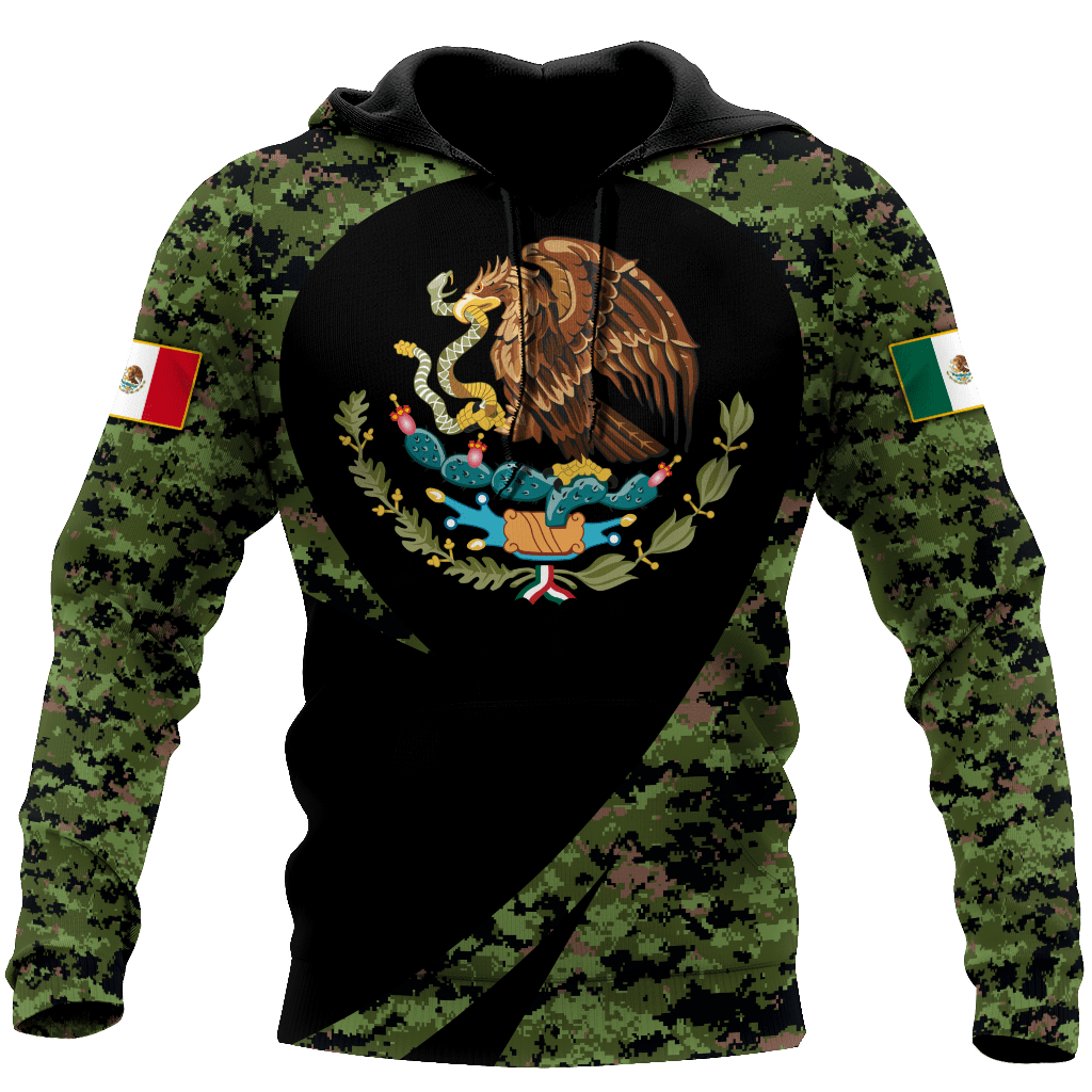 Mexico Hoodie Coat Of Arms Of Mexico Camo Pattern Hoodie Black Green Unisex