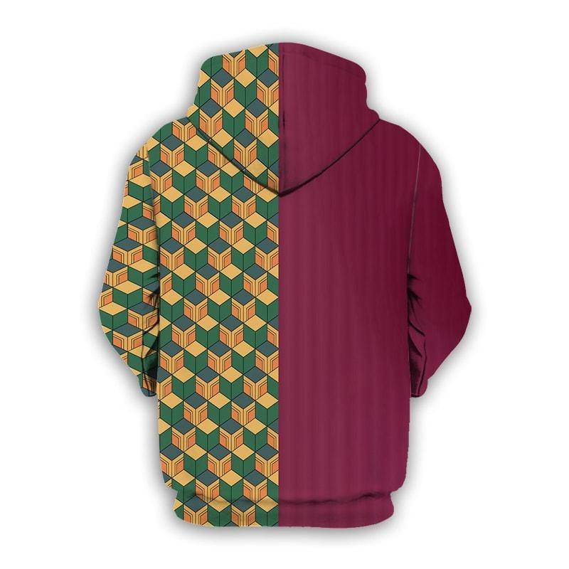 Demon Slayer Hoodie Giyu Tomioka Green Yellow Pattern Costume Hoodie Demon Slayer