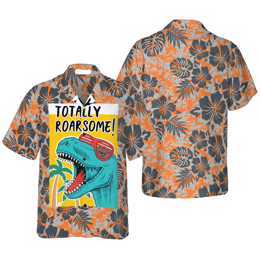NoClaws Dinosaur Hawaii Shirt Totally Roarsome T-Rex Dinosaur Hawaiian Shirt Orange Unisex