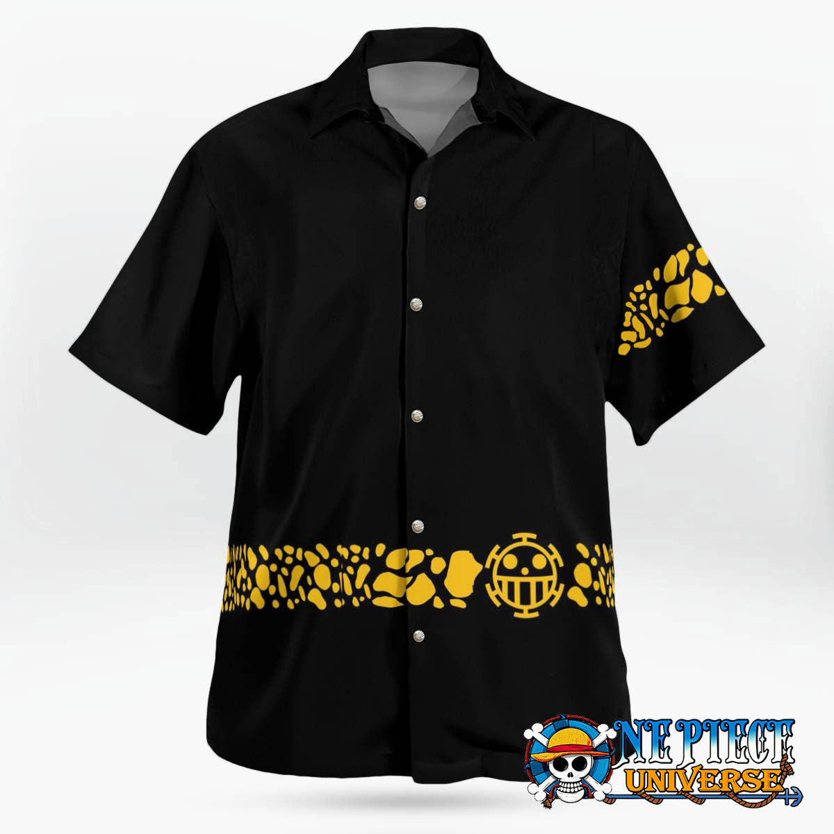 Black One Piece Trafalgar Law Coat Hawaii Shirt Pattern For Sale | One Piece Universe Store