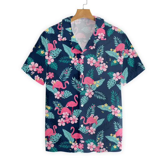 Gifury Flamingo Hawaii Shirt Dark Blue Tropical Hibiscus Hawaiian Shirt Flamingo Aloha Shirt 2022