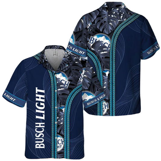 NoClaws Busch Light Hawaii Shirt Busch Light Inside Tropical Leaves Pattern Hawaiian Shirt Blue Unisex