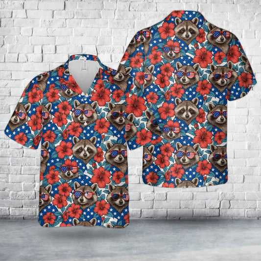 Tropical Raccoon 4th Of July Hawaiian Shirt