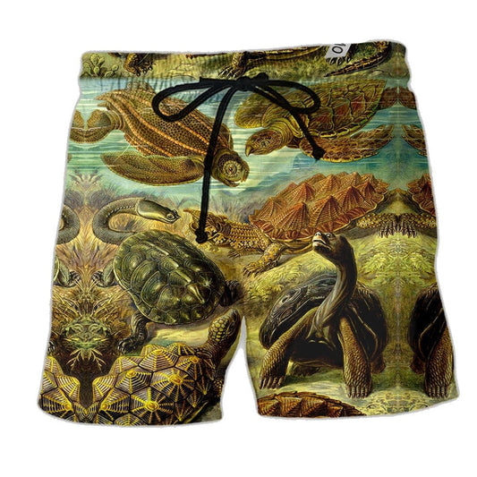 Turtle Shorts Realistic Types of Turtle Graphic Beach Shorts Green