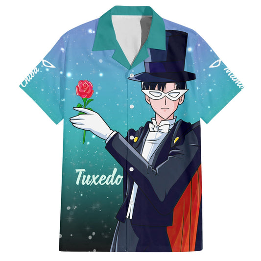 NoClaws NoClaws Sailor Moon Hawaii Shirt Sailor Moon Tuxedo Mask Graphic Hawaiian Shirt Black Blue Unisex