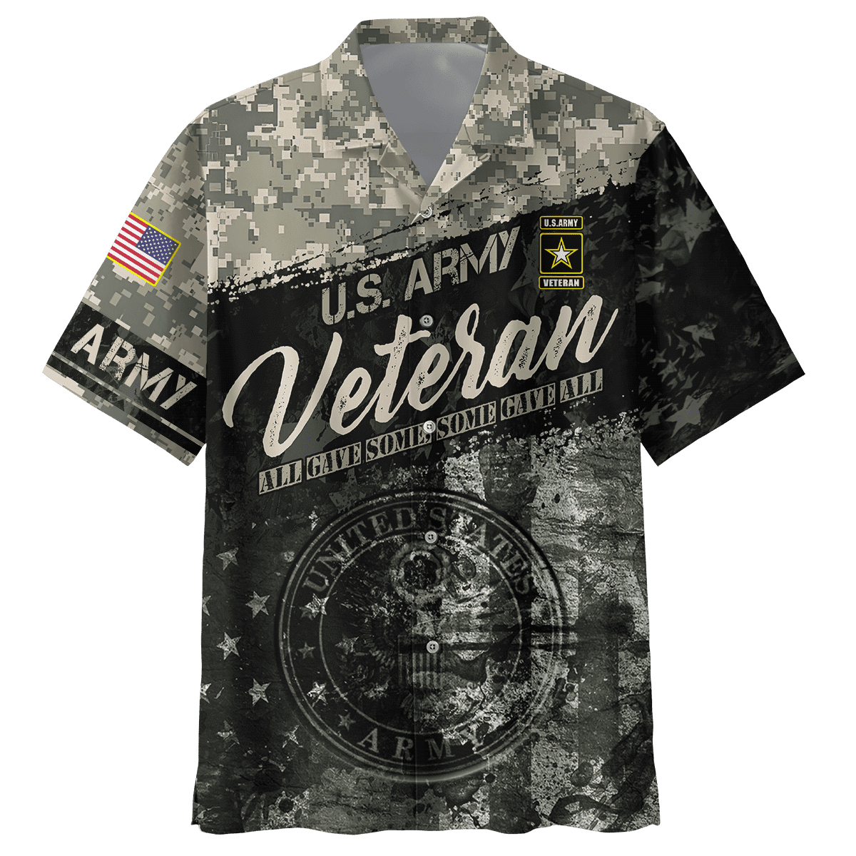 NoClaws Veteran Hawaii Shirt All Gave Some Some Gave All Grunge Aloha Shirt Black Gray Unisex