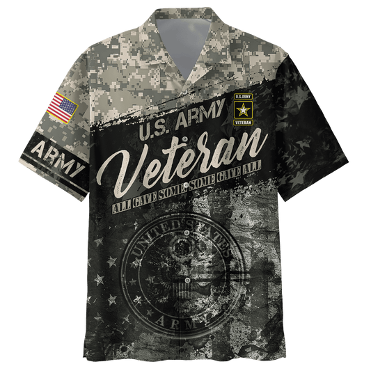 NoClaws Veteran Hawaii Shirt All Gave Some Some Gave All Grunge Aloha Shirt Black Gray Unisex