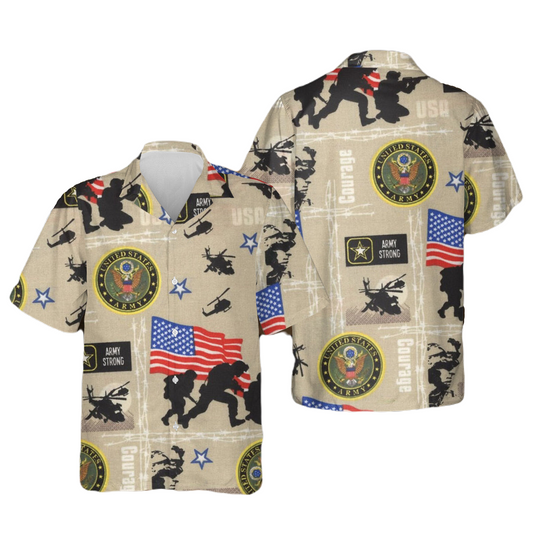 NoClaws Veteran Hawaii Shirt US Army Strong Courage Soilder Aloha Shirt Brown Unisex
