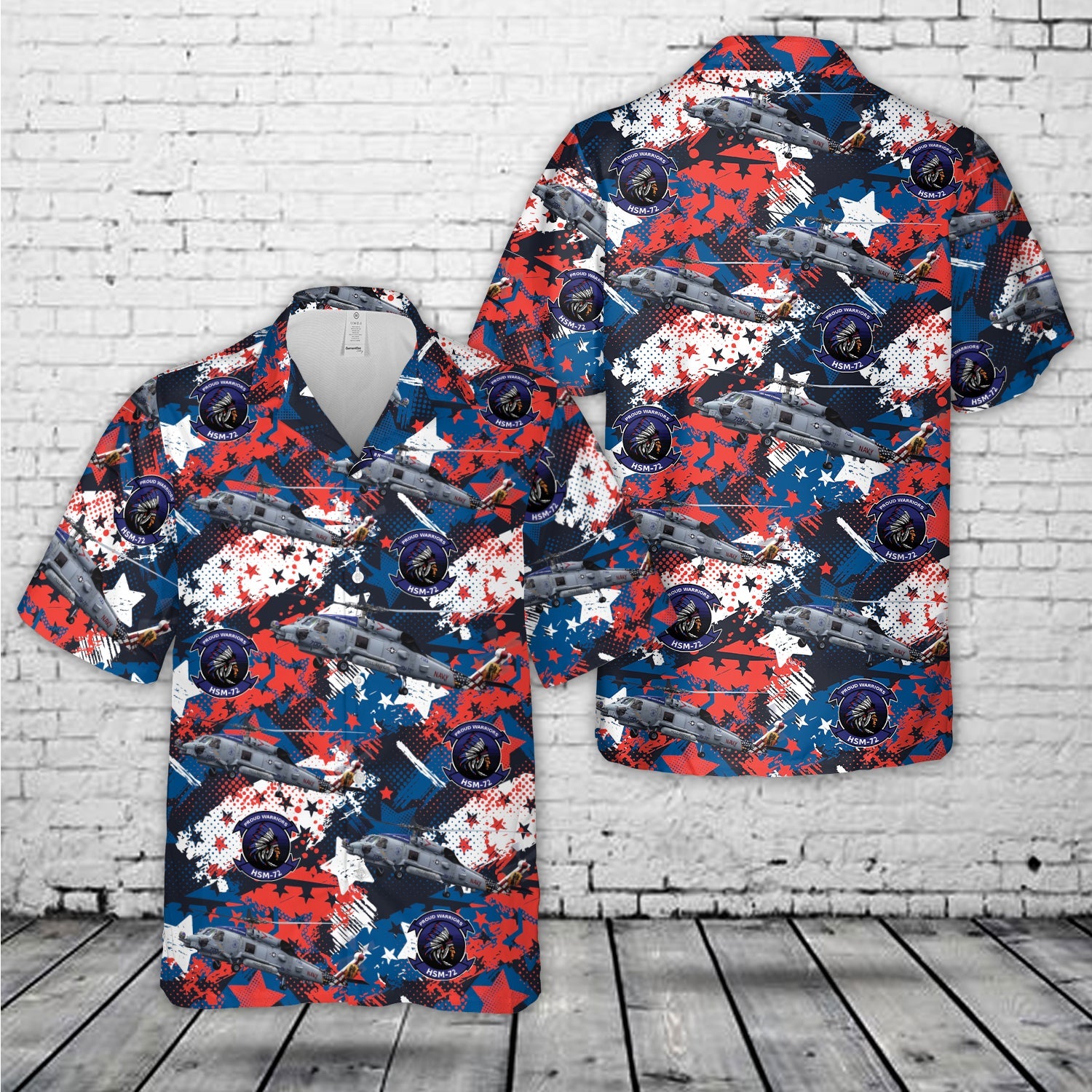 US Navy HSM-72 Helicopter Maritime Strike Squadron Seven-Two MH-60R Seahawk, 4th Of July Hawaiian Shirt
