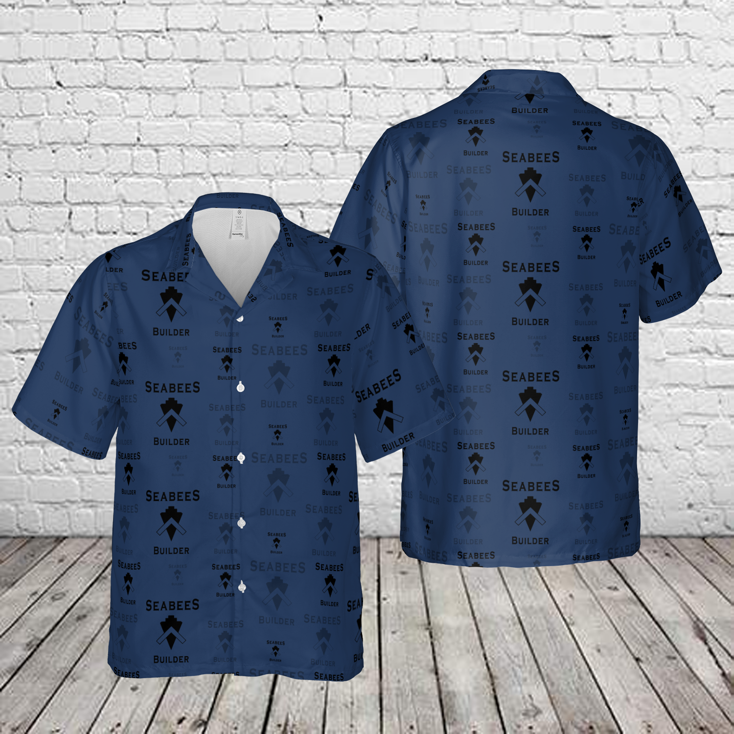 US Navy Seabee BU - Builder Silhouette Hawaiian Shirt