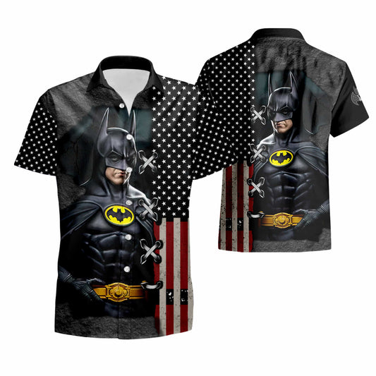 NoClaws Batman Hawaii Shirt DC Batman The Dark Knight American Flag Hawaiian Shirt Black Unisex
