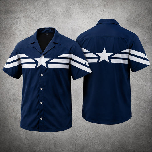 Captain Inspired Hawaiian Shirt Superhero Star Button Up Gift