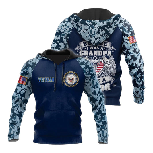 Veteran Hoodie Before I Was A Grandpa I Was A Sailor Hoodie Blue Unisex