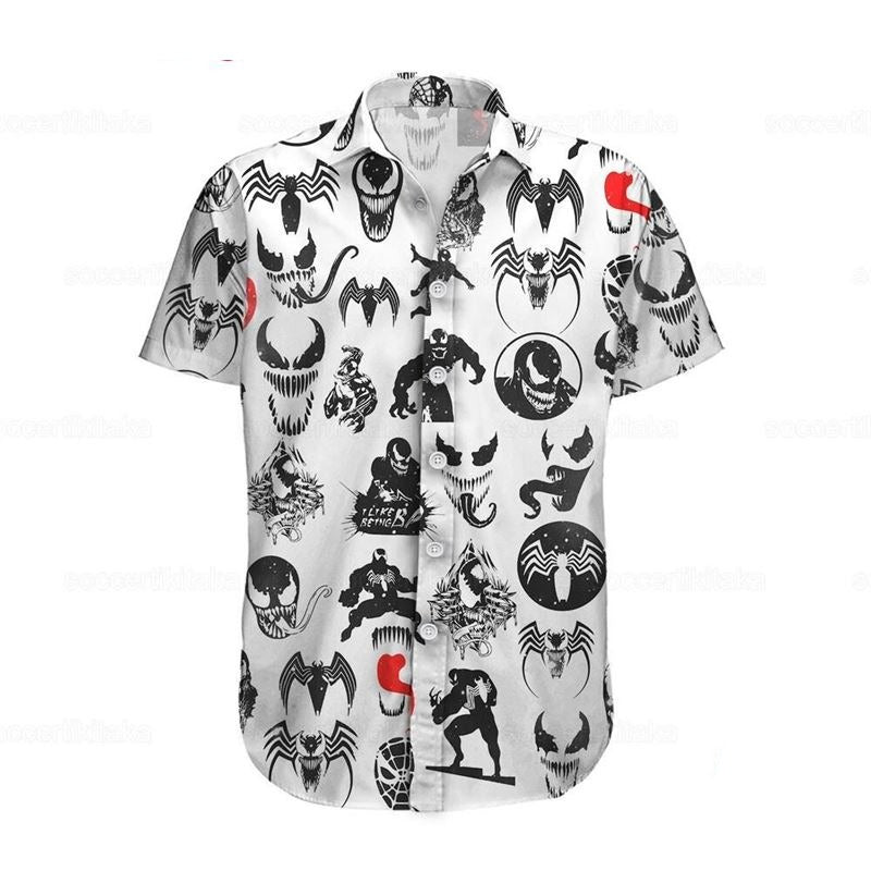 Venom Hawaii Shirt Disney Venom Symbol Stitcker Pattern Hawaiian Shirt White Black Unisex