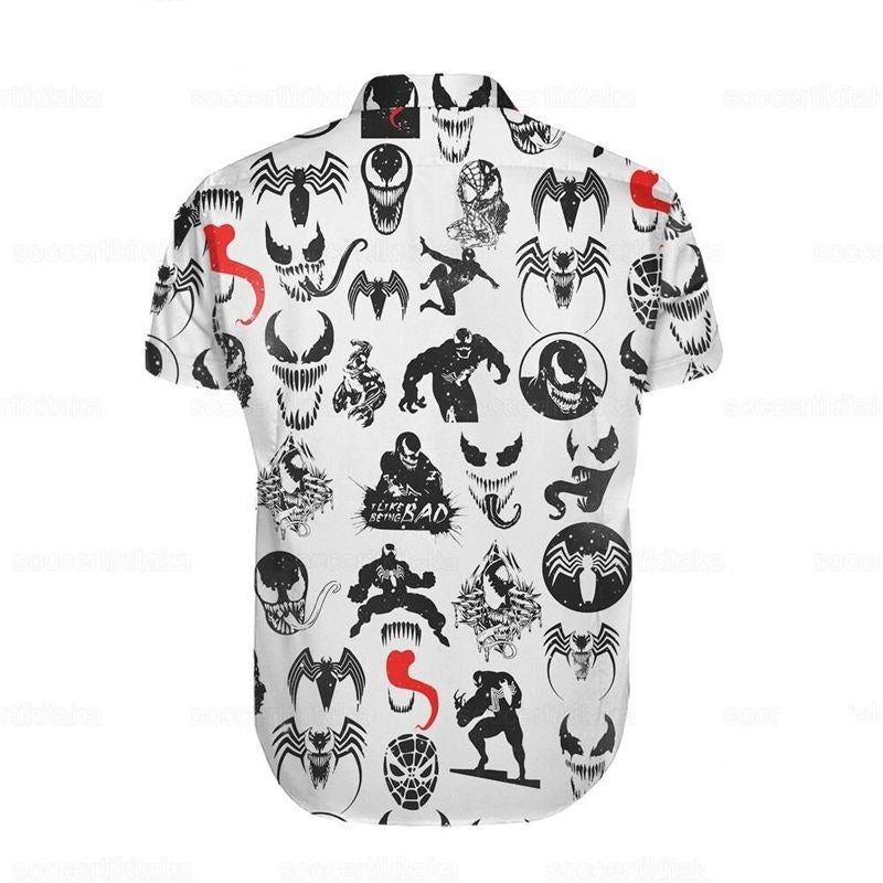 Venom Hawaii Shirt Disney Venom Symbol Stitcker Pattern Hawaiian Shirt White Black Unisex