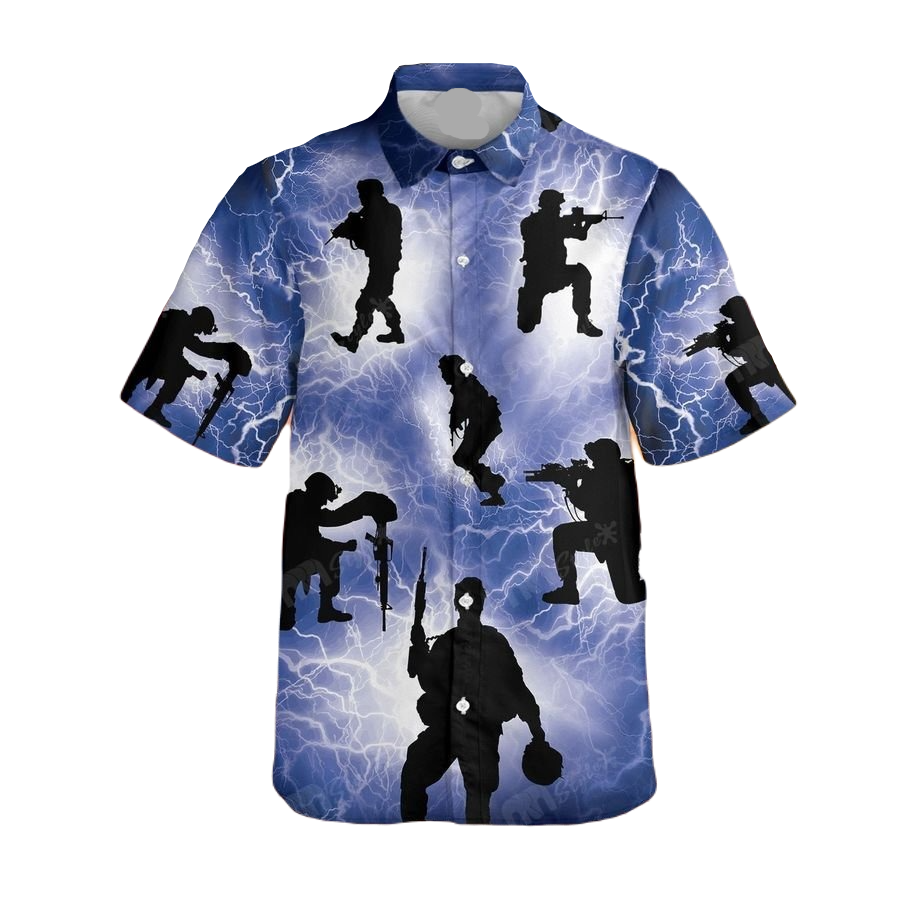 NoClaws Veteran Hawaii Shirt Veteran Blue Lightning Pattern Aloha Shirt Blue Unisex