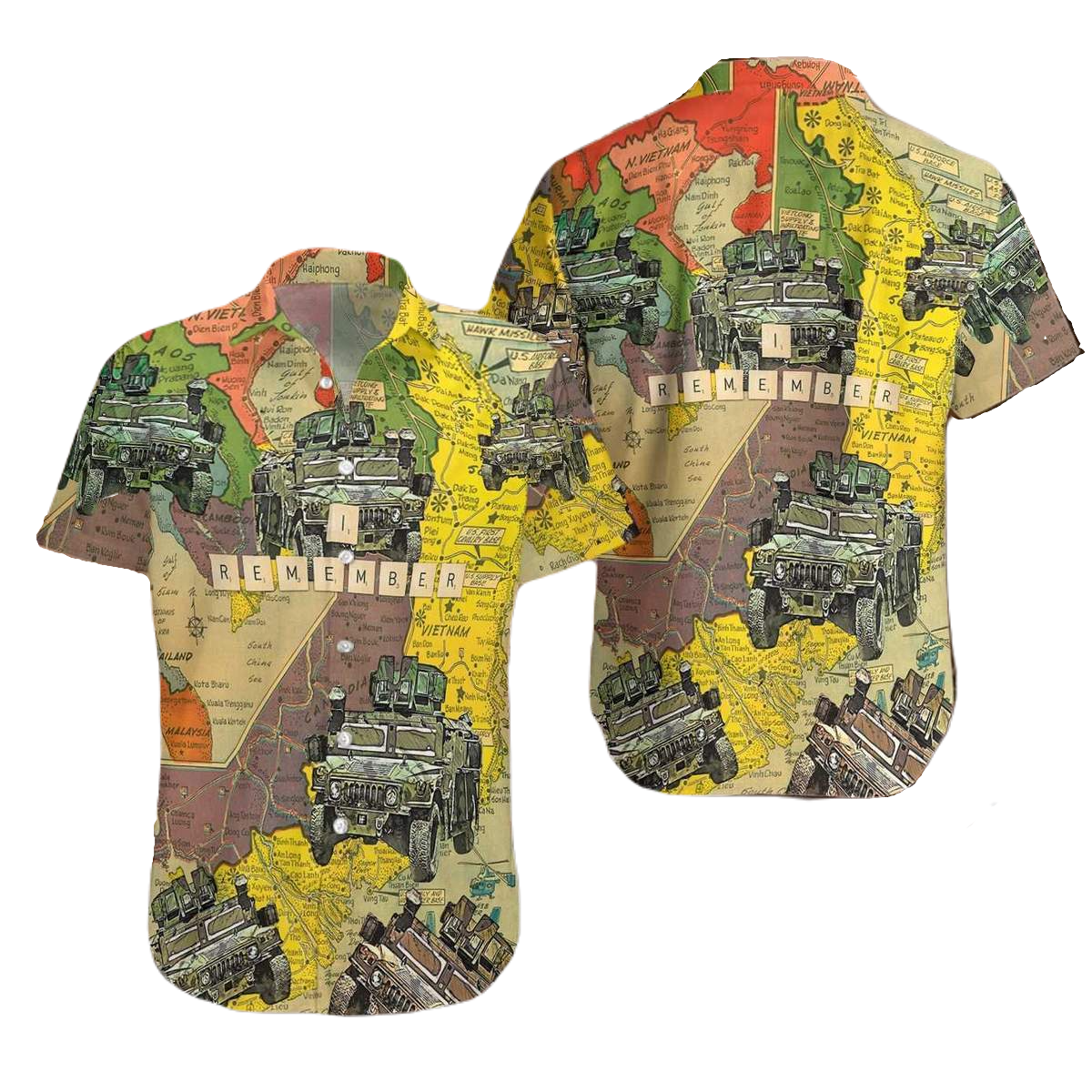 NoClaws Veteran Hawaii Shirt Veteran I Remember Map And Car Hawaiian Shirt Colorful Unisex