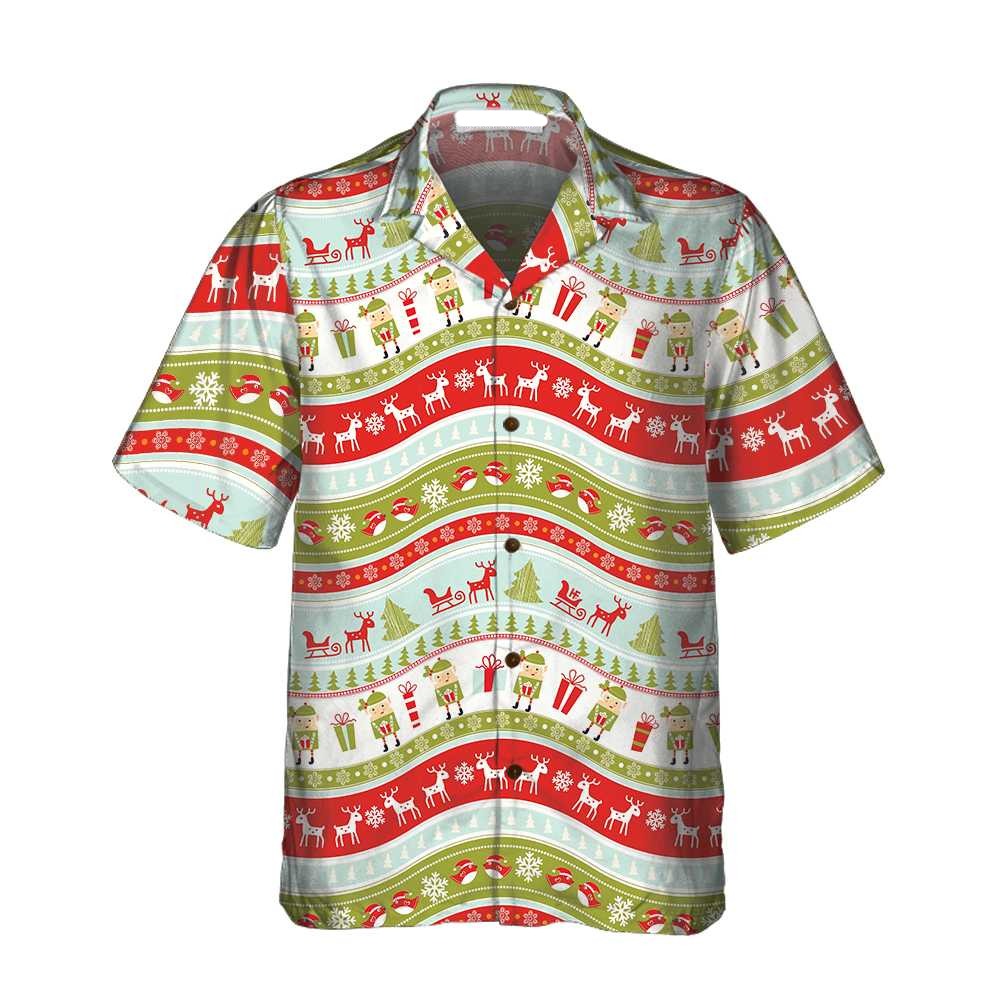NoClaws Christmas Hawaii Shirt Christmas Elf Gift Reindeer Pattern Hawaiian Shirt Colorful Unisex