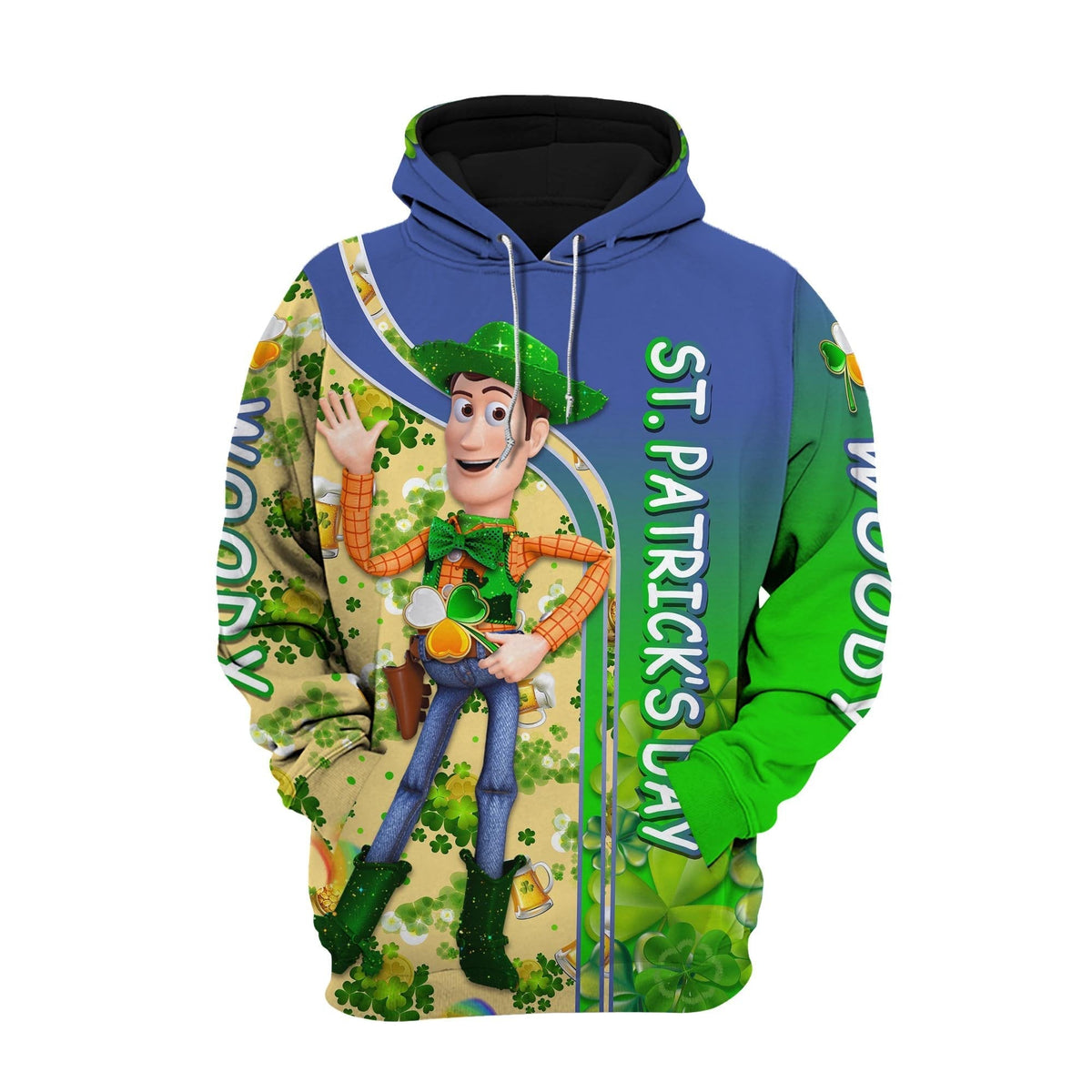 Toy Story Hoodie DN Toy Story Woody St Patrick Day Hoodie Yellow Green Unisex