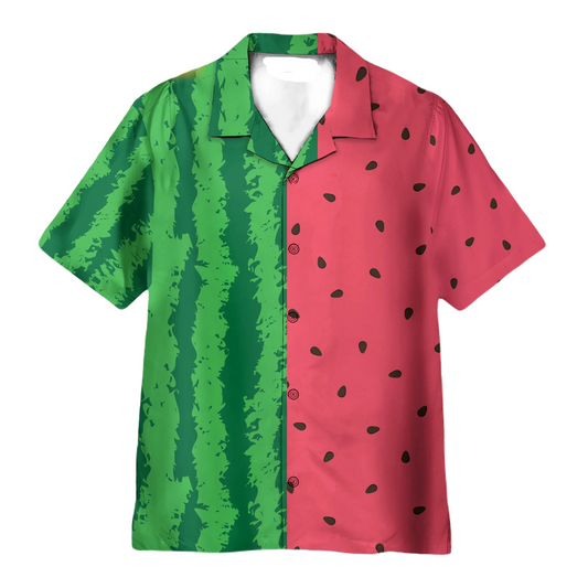 NoClaws Funny Hawaii Shirt Watermelon Tropical Funny Pattern Hawaiian Shirt Red Green Unisex