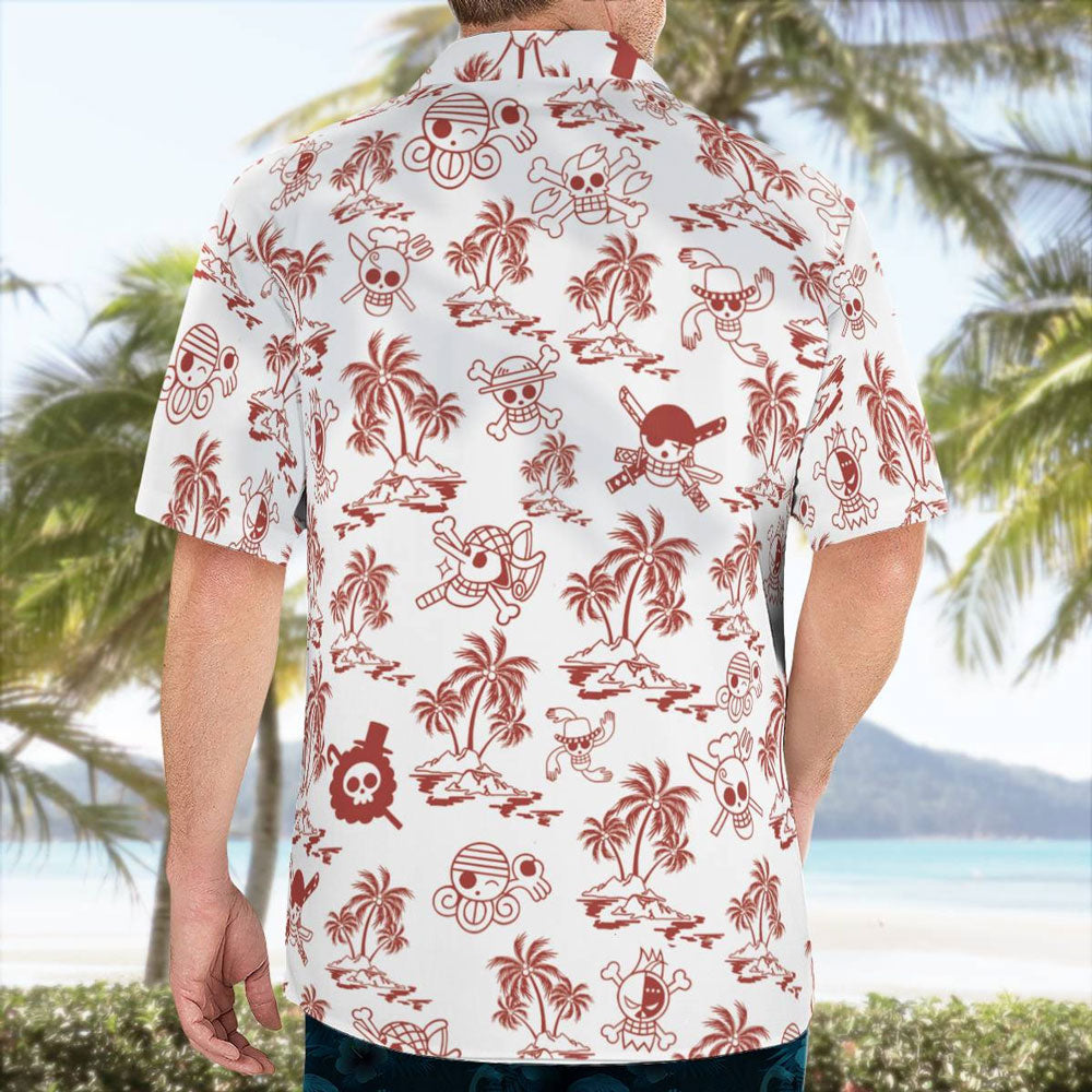 White One Piece Hawaiian Shirt Pattern Jolly Roger For Sale | One Piece Universe Store