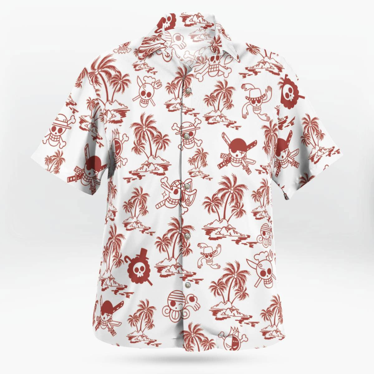 White One Piece Hawaiian Shirt Pattern Jolly Roger For Sale | One Piece Universe Store