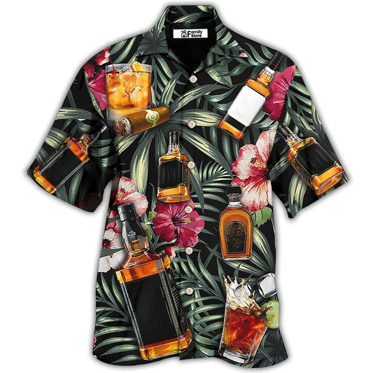 Wine Bourbon Tropical Leaf - Gift For Wine Lover - Hawaiian Shirt