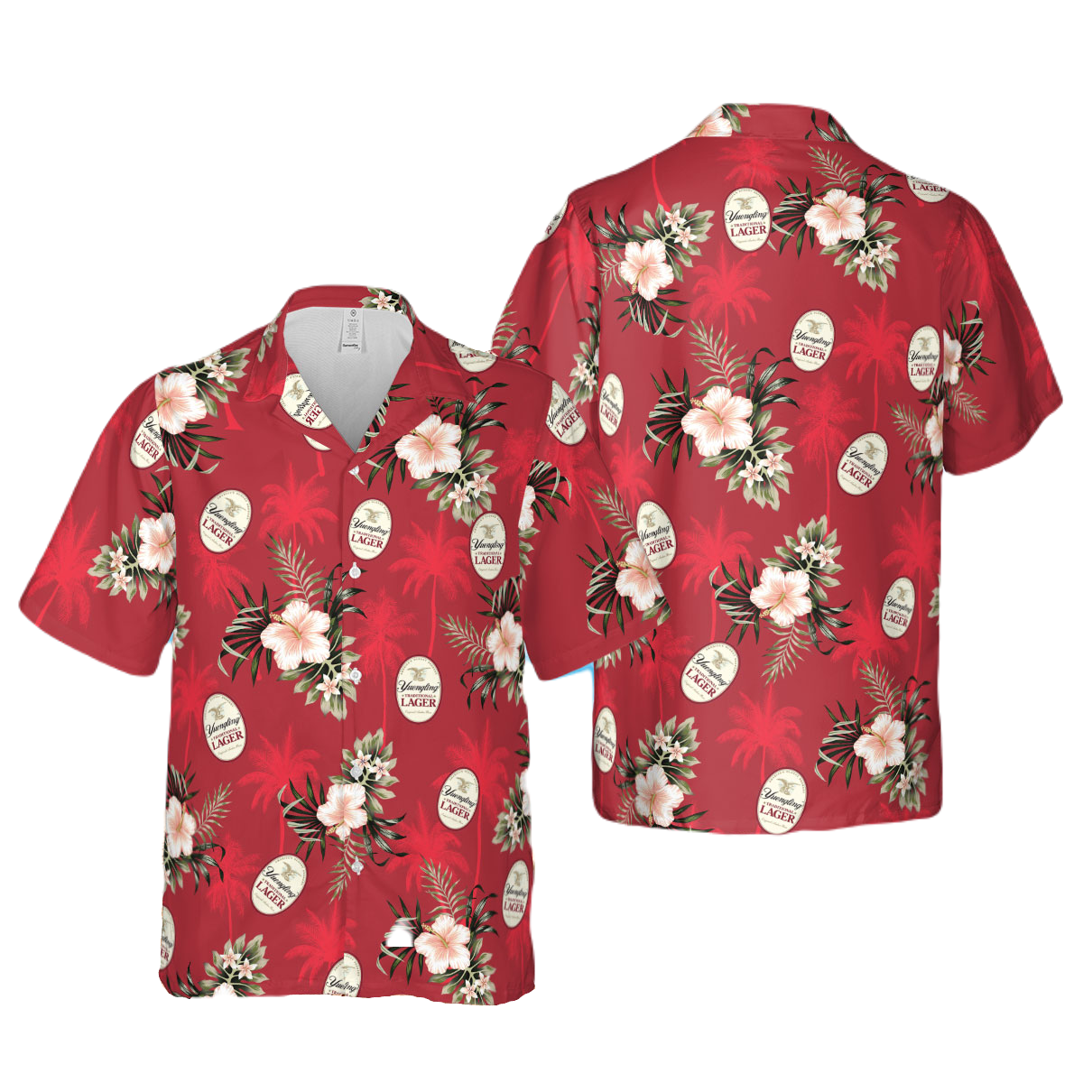 NoClaws Yuengling Hawaii Shirt Yuengling Lager Tropical Flower Leaves Pattern Hawaiian Shirt Red Unisex