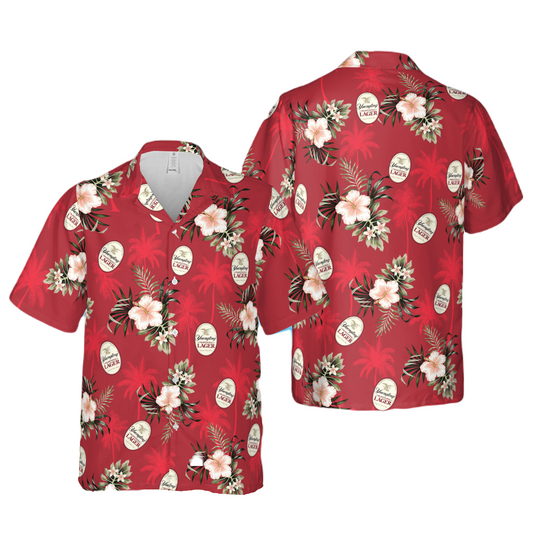 NoClaws Yuengling Hawaii Shirt Yuengling Lager Tropical Flower Leaves Pattern Hawaiian Shirt Red Unisex