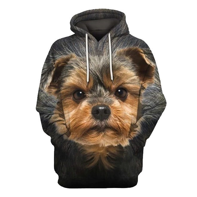 Dog Hoodie Yorkshire Terrier Dog Face Hair Graphic Hoodie Black Unisex