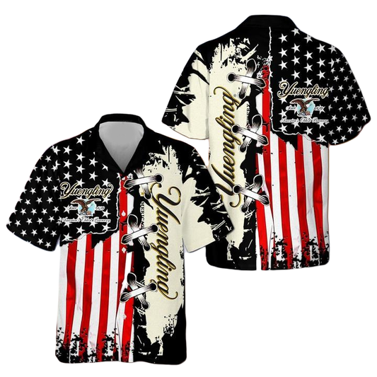 NoClaws Yuengling Hawaii Shirt Yuengling Beer American Flag Aloha Shirt Black White Unisex