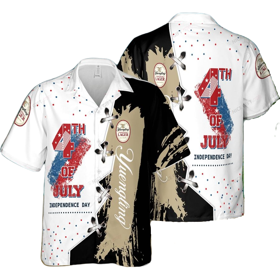NoClaws Yuengling Hawaii Shirt Yuengling 4th Of July Independence Day Hawaiian Shirt Black White Unisex