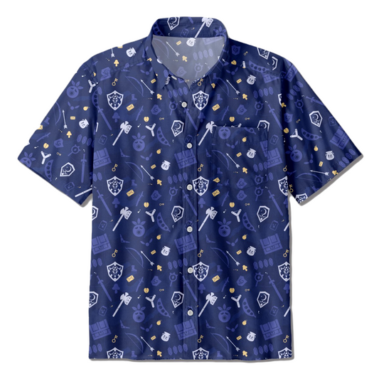 NoClaws Legend Of Zelda Hawaii Shirt Legend Of Zelda Game Items Pattern Hawaiian Shirt Blue Unisex